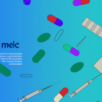 Design a cover of blue backgroud, with light and dark shades, and add medicine with different colors and capsules and ampoules. adjust all this professionally.