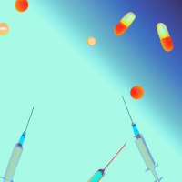 Design a cover of blue backgroud, with light and dark shades, and add medicine with different colors and capsules and ampoules. adjust all this professionally.