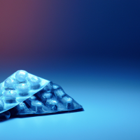 Design a cover of blue backgroud, with light and dark shades, and add medicine with different colors and capsules and ampoules. adjust all this professionally.